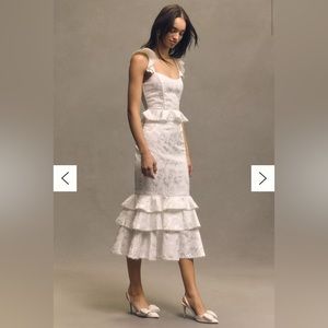 V. Chapman Violet Corset Ruffled Tiered Hem Midi Dress